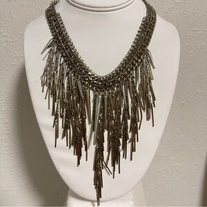 Statement Necklace 
Cara Fringe Gunmetal Gold Tone Chain Dramatic Runway Style